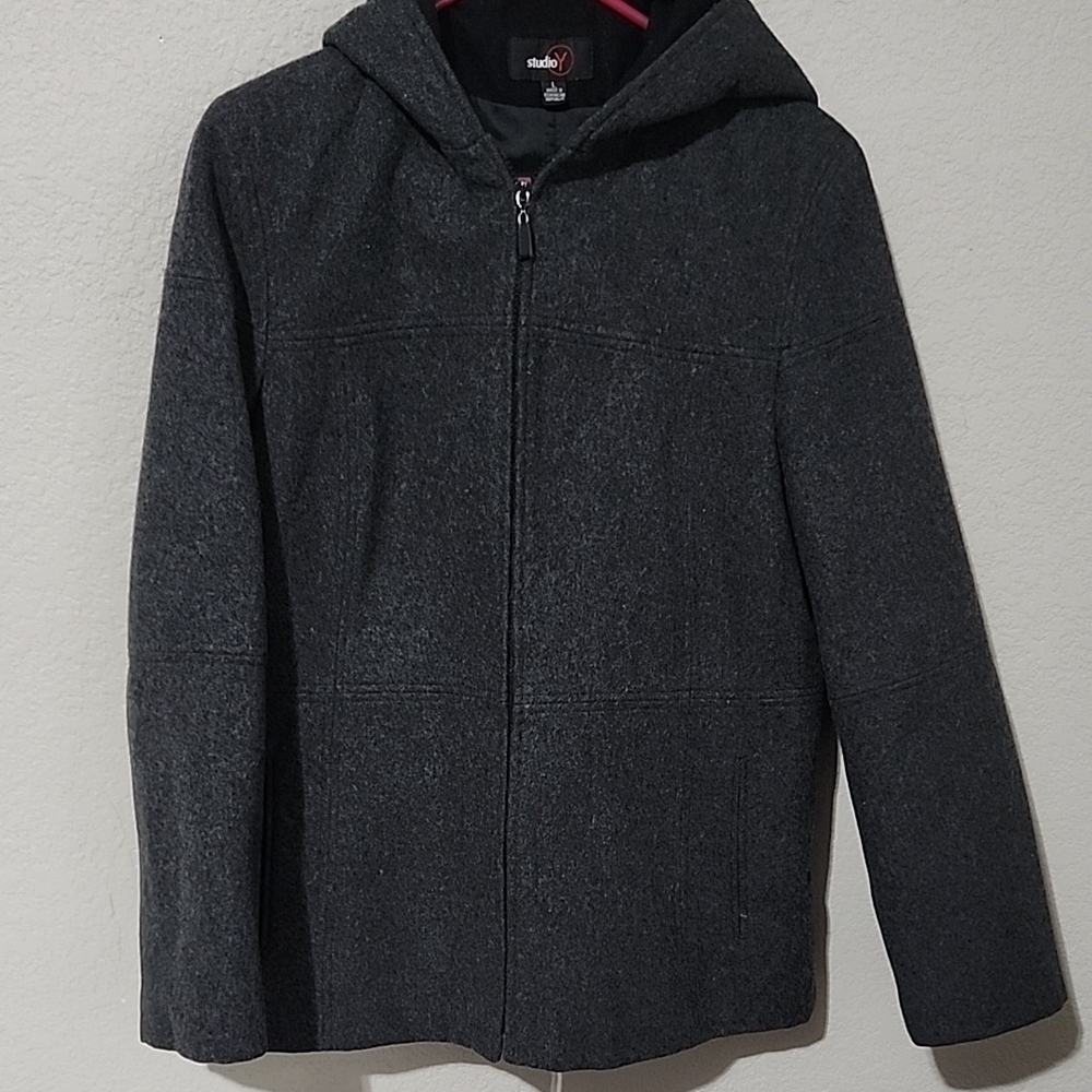 Studio Y Pea Coat Womens Size Large Gray Jacket wool blend